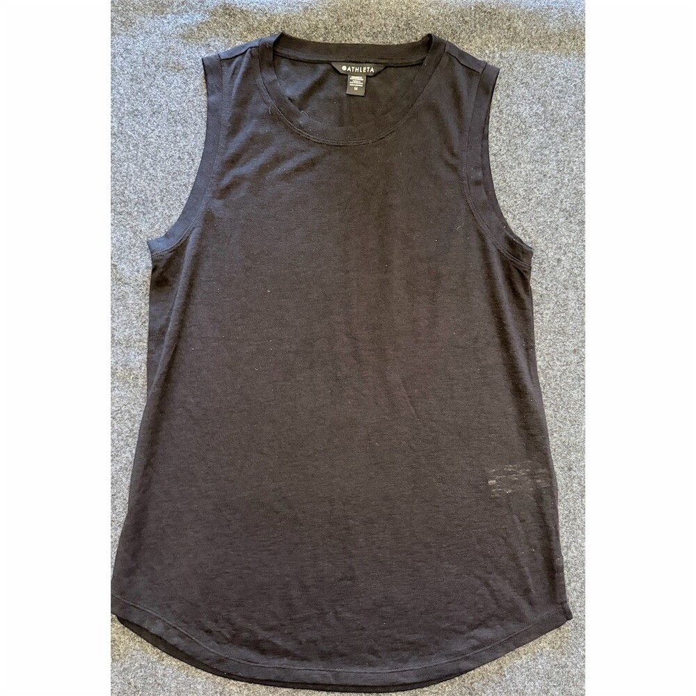 Athleta Breezy Tank Top Womens Size M Black Sleeveless Scoop Neck Curved